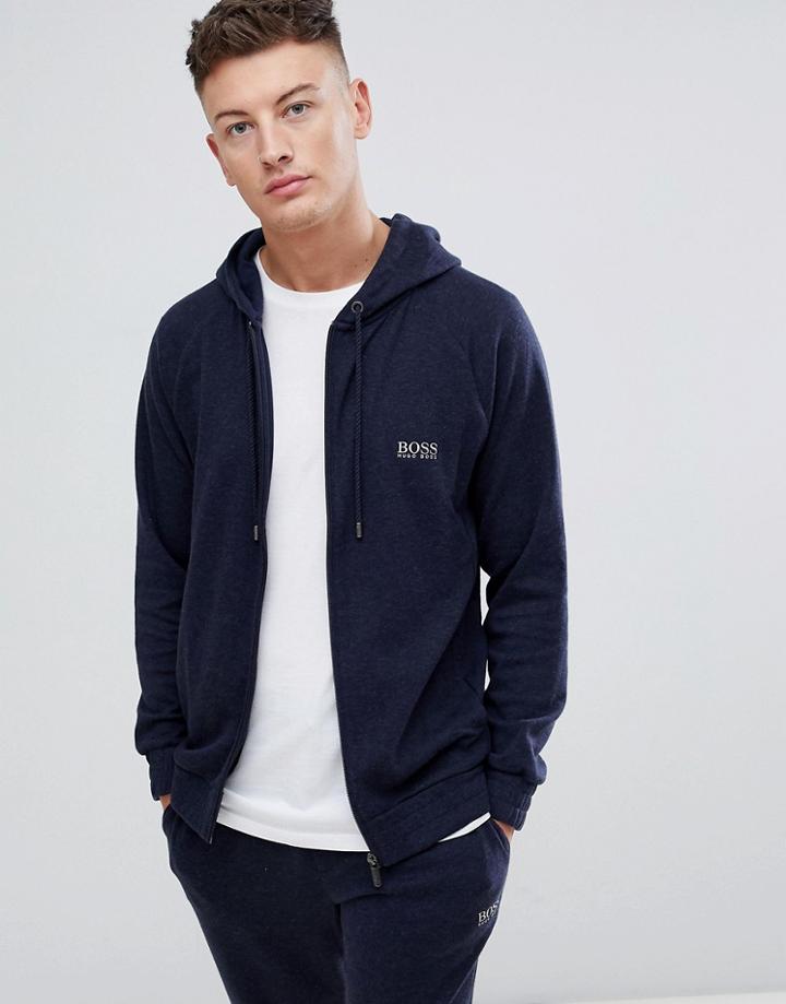 Boss Bodywear Cashmere Zip Through Hooded Jacket - Navy