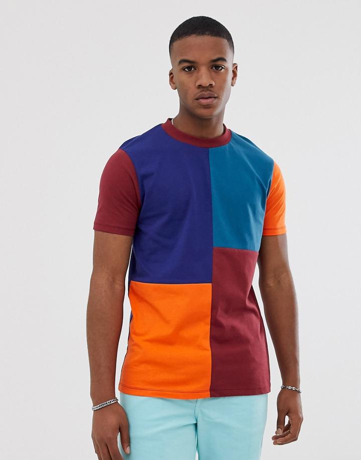 Asos Design T-shirt With Patchwork Color Block - Multi