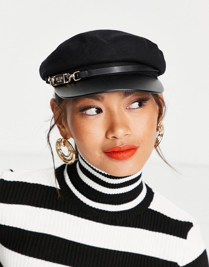 River Island Snaffle Trim Bakerboy Hat In Black