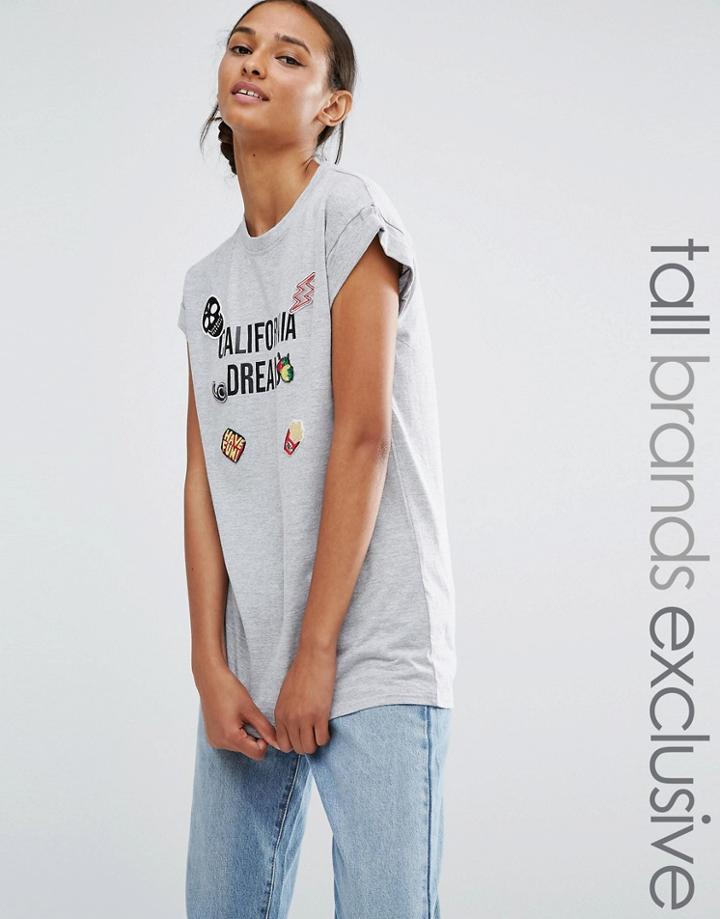 Daisy Street Tall Badge Motif Jersey Tee - Gray