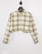 Monki Kelis Plaid Print Cropped Shirt In Beige-neutral