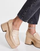 Topshop Fox Square Toe Heeled Loafer In Off White Croc