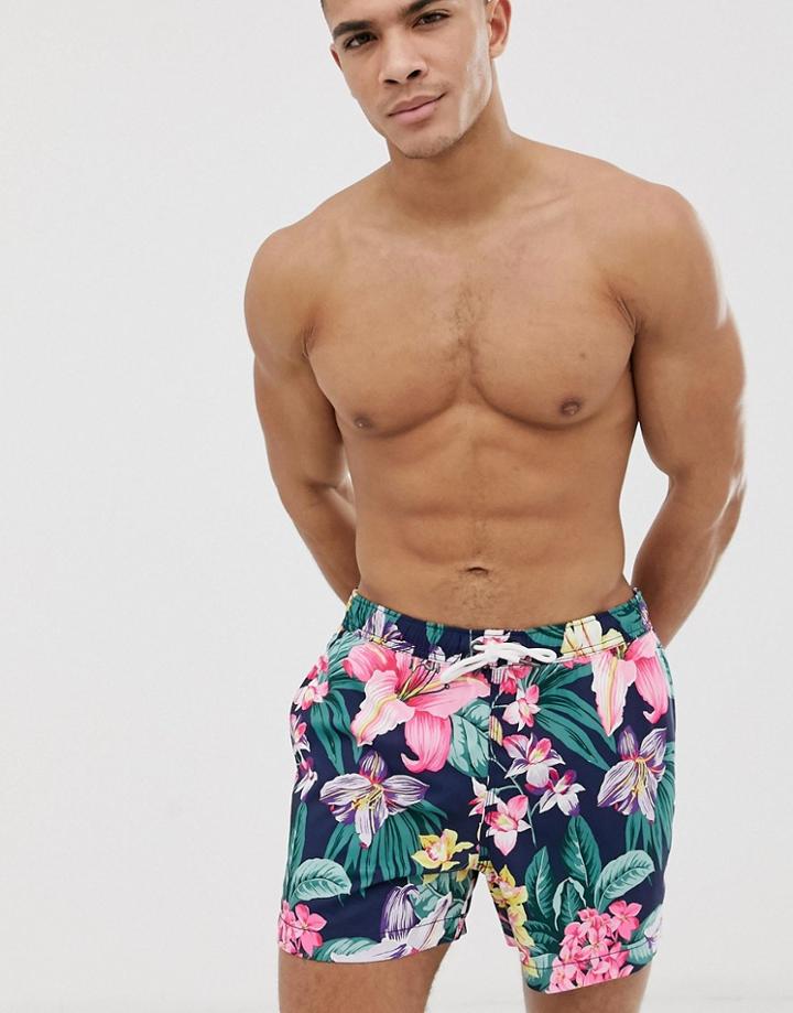 Abercrombie & Fitch 5 Inch Exploded Floral Print Swim Shorts In Navy - Multi