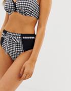 Pour Moi Checkers High Waist Control Bikini Bottom In Black And White-multi