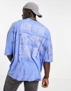 Asos Design Oversized T-shirt In Tie Dye With Front & Back Graphic Print-blues