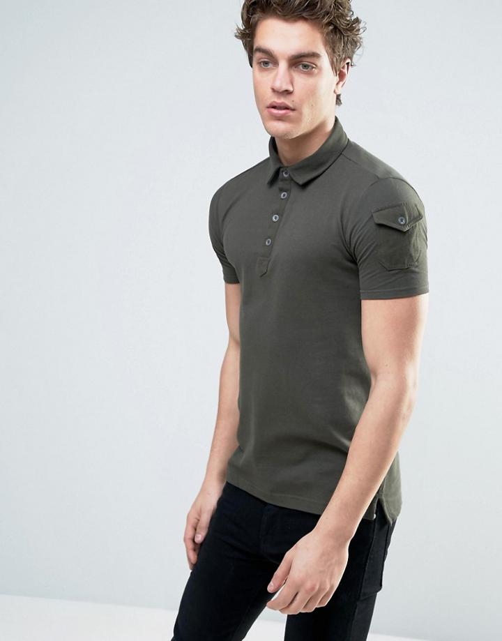 Brave Soul Military Sleeve Pique Polo - Green