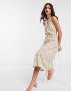 People Tree Midi Dress With Tie Waist In Abstract Print-multi
