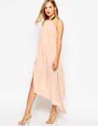 Asos Halter Swing Maxi Dress With Gold Necklace - Nude
