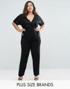 Elvi Plus Jumpsuit With Lace Top - Black