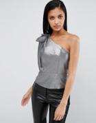 Asos Metallic Bow Shoulder Boned Corseted Top - Silver