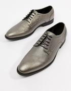 Asos Design Lace Up Dress Shoes In Silver Faux Leather - Silver