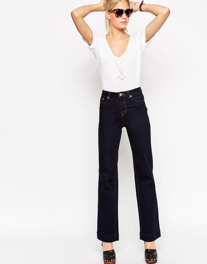 Asos Bianca Flare Jeans In Indigo With Contrast Stitching - Blue Indigo