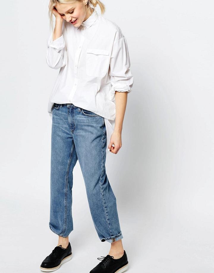 Monki Cropped Denim Jeans - Blue