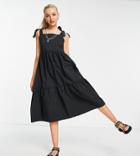 Stradivarius Bunny Strap Midi Dress In Black