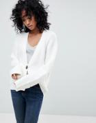 Asos Knitted Cardigan In Oversized Rib With Buttons - Cream