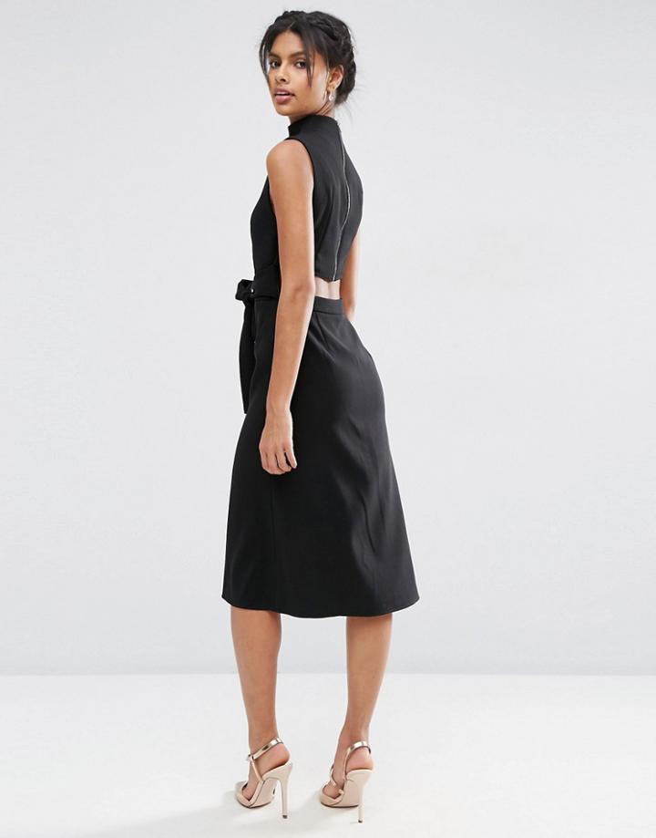 Asos High Neck Sleeveless Dress With Open Back - Black
