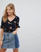 Nobody's Child Crop Blouse In Floral Print - Black