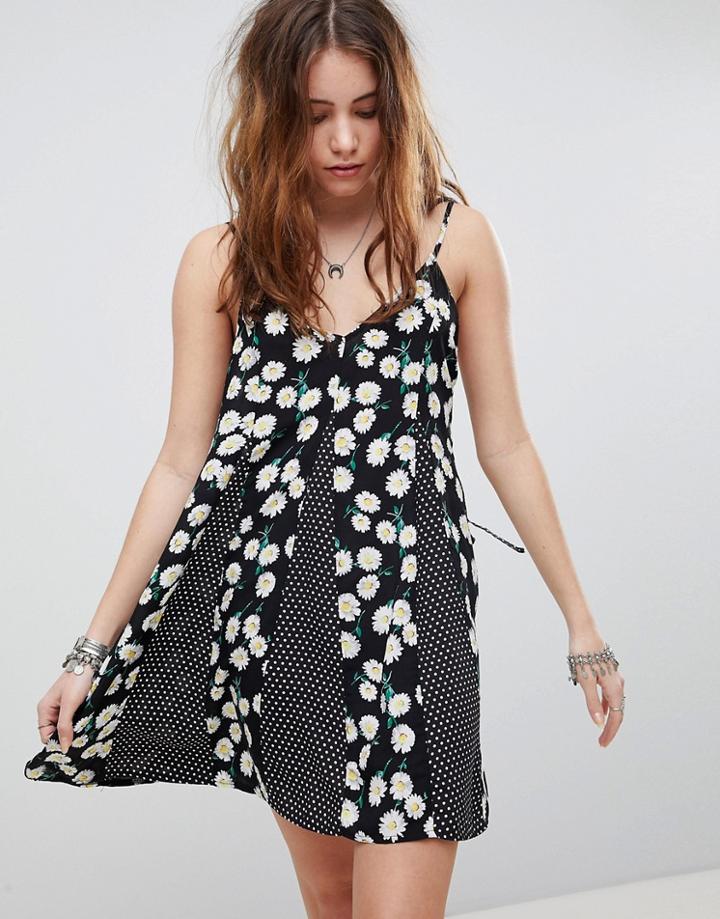 Kiss The Sky Cami Dress In Mixed Floral Polka Dot - Black