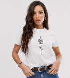 Asos Design Tall T-shirt With Sketchy Rose Motif In Organic Cotton - White
