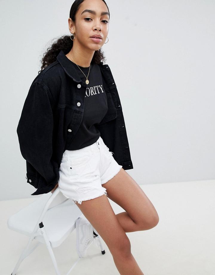 Noisy May Embellished Denim Short - White