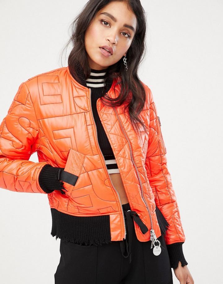Diesel Cropped Padded Logo Jacket - Orange