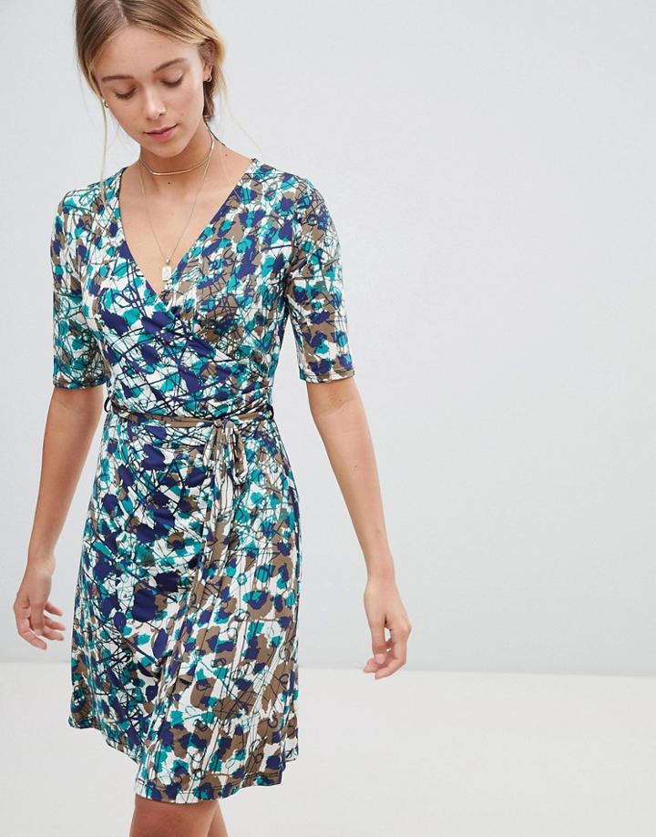 Gilli Floral Wrap Front Skater Dress - Green