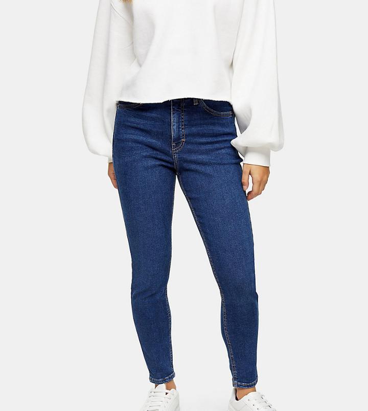 Topshop Petite Jamie Jean In Mid Wash-blue