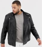 Jacamo Plus Leather Biker Jacket In Black