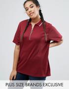 Daisy Street Plus Polo Shirt With Zip Detail - Red