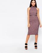 Love High Neck Rib Midi Dress - Pink Marl