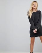 Asos Chunky Mini Knitted Dress With V Back - Gray