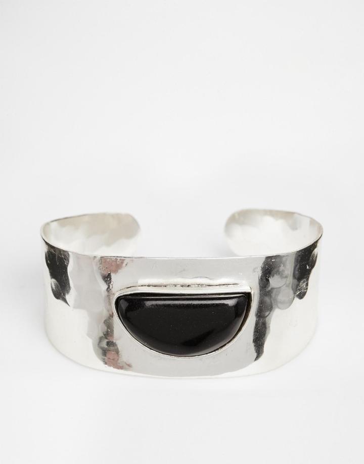 Asos Half Moon Hammered Cuff Bracelet - Silver