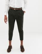 Twisted Tailor Tapered Fit Pants With Pleat In Khaki Herringbone-green