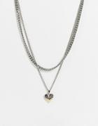 Topshop Drip Heart Multirow Chain Necklace In Mixed Metals