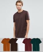 Asos Design Longline T-shirt With Crew Neck 5 Pack Multipack Saving - Multi