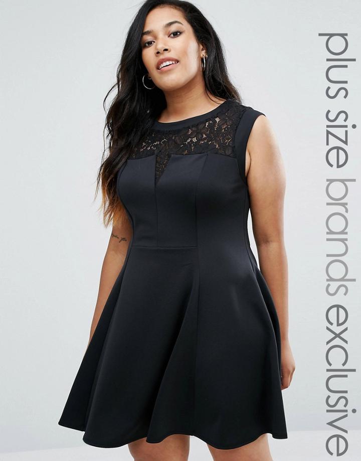 New Look Plus Lace Skater Dress - Black