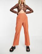 Only High Rise Seersucker Straight Leg Pants In Orange Gingham-multi