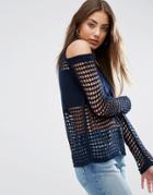 Asos Sweater In Mesh With Cold Shoulder - Navy
