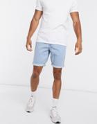 Asos Design Stretch Slim Denim Shorts In Light Wash Blue-blues