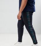 Asos Design Plus Skinny Joggers In Check Print With Side Stripe - Black
