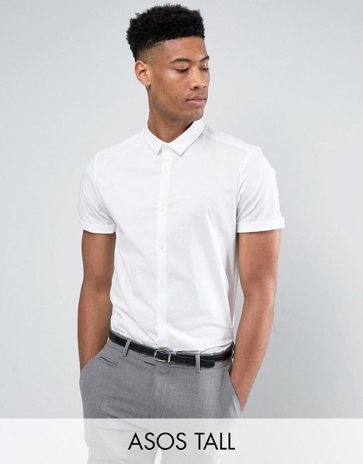 Asos Tall Stretch Slim Shirt In White - White