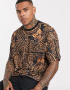 Asos Design Oversized Longline T-shirt With All Over Baroque Print