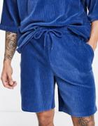 Asos Design Relaxed Ribbed Velour Short In Blue - Part Of A Set