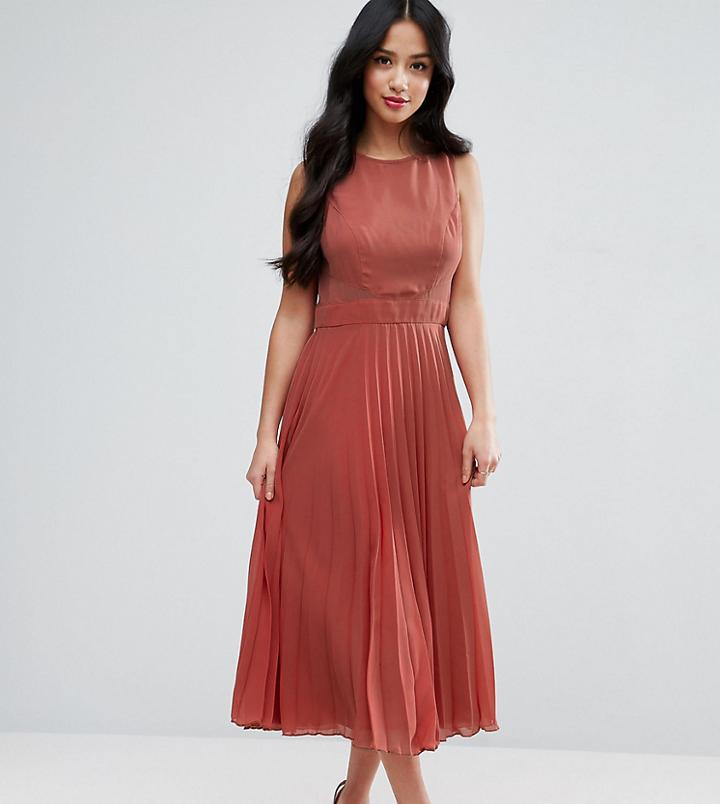 Asos Petite Side Detail Pleated Midi Dress - Red