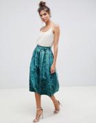 Asos Design Midi Prom Skirt With Box Pleats In Velvet - Green