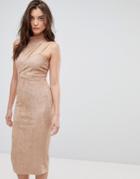 Asos Asymmetric Cut Out Suede Midi Dress - Brown