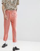 Asos Edition Tapered Suit Pants In Pink Velvet Plisse Fabric With Patch Pockets - Pink