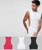 Asos Design Longline Tank With Extreme Dropped Armhole 3 Pack Save - Multi