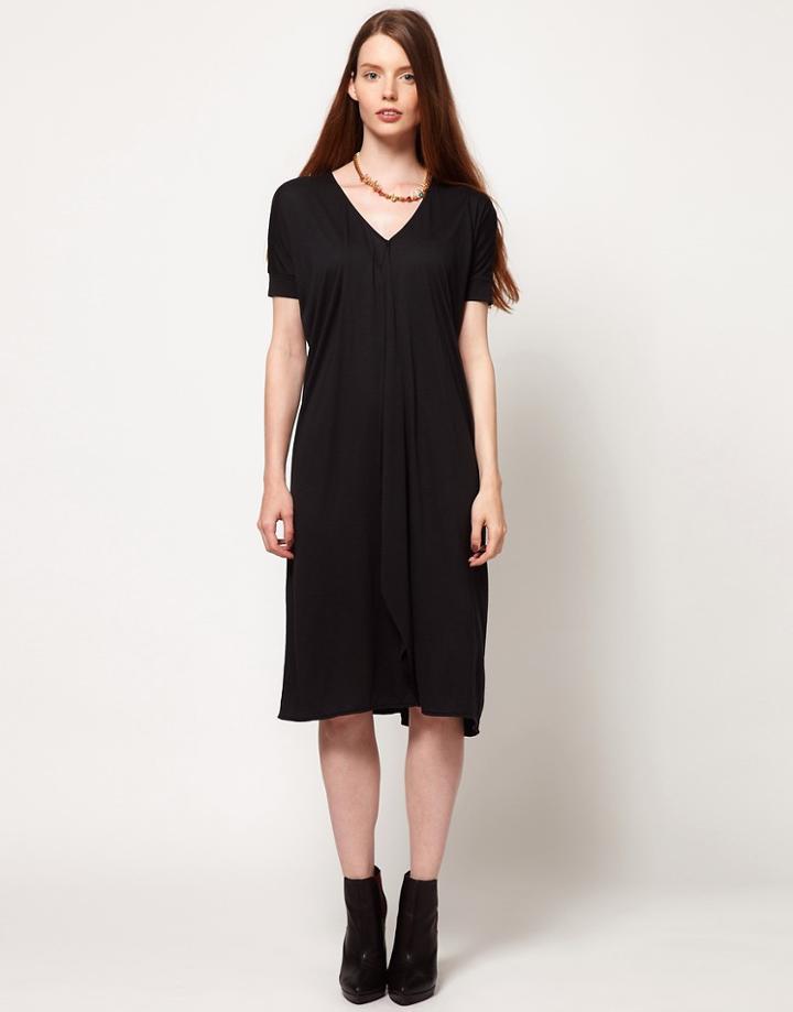 Dagmar V Neck Dress With Ribbed Sleeves - Gray