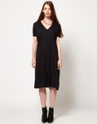 Dagmar V Neck Dress With Ribbed Sleeves - Gray